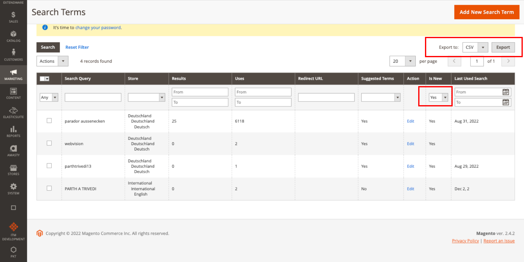 Search Insights and Improvements Extension Search Terms