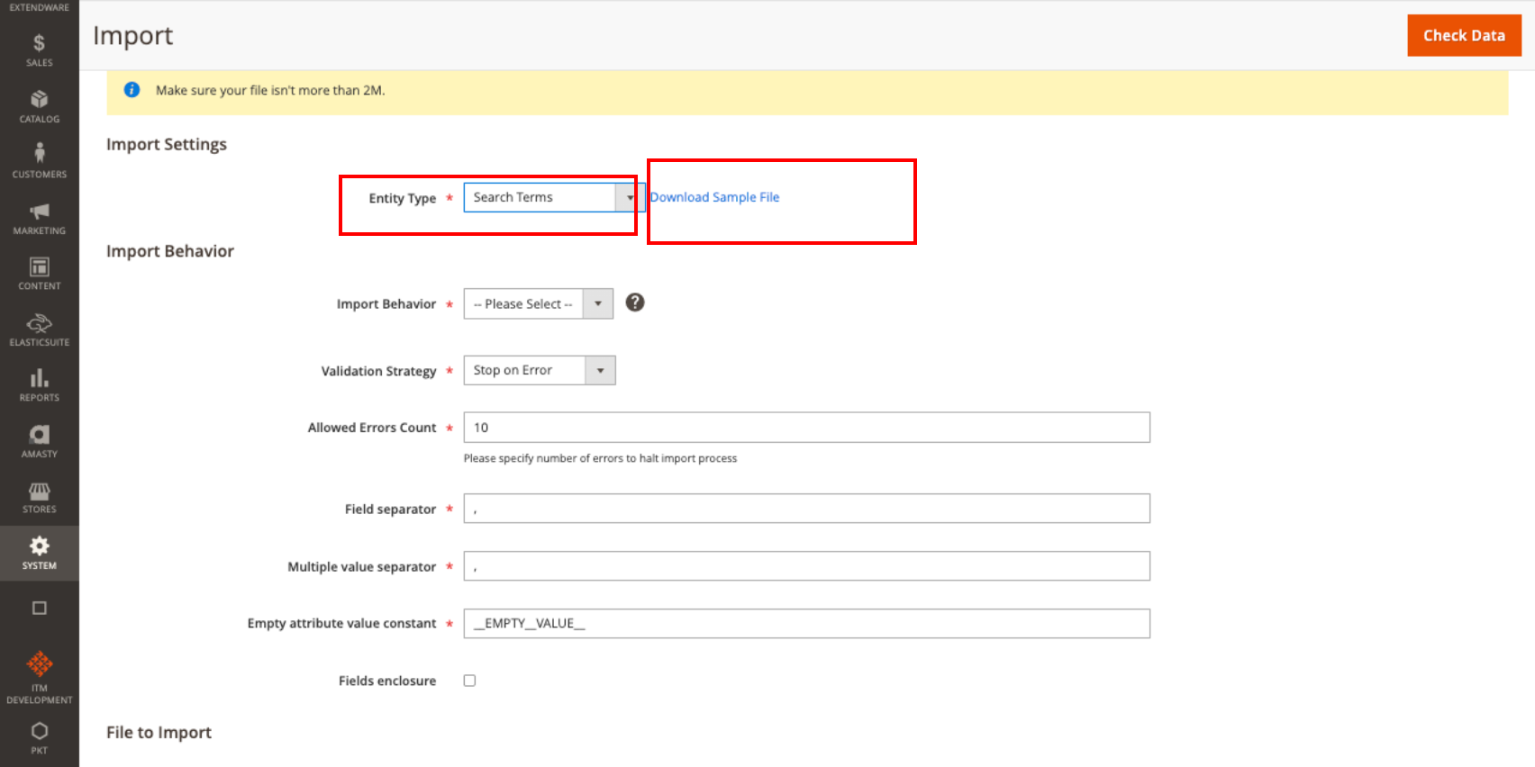 Search Insights and Improvements Extension Import Form