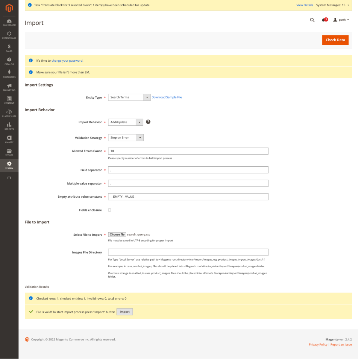 Search Insights and Improvements Extension Import Sample Data