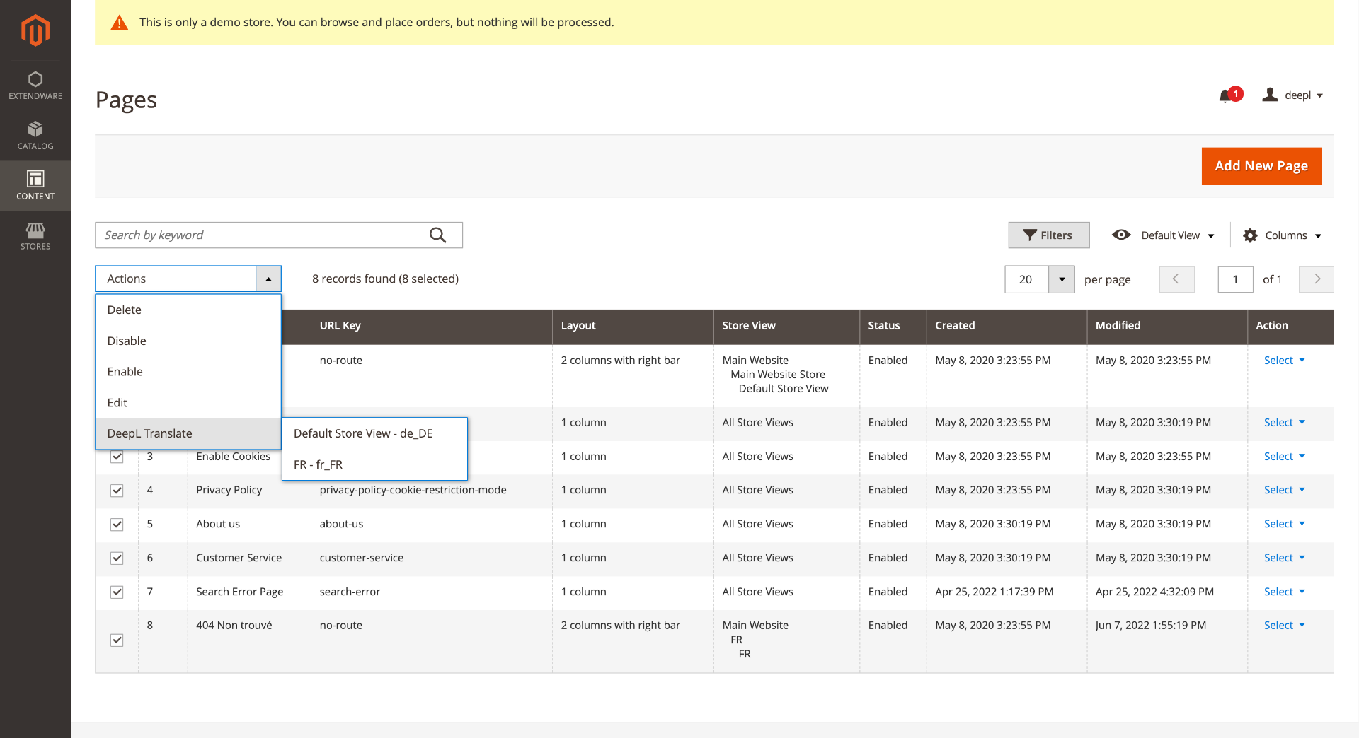 Translate CMS pages with DeepL translator.