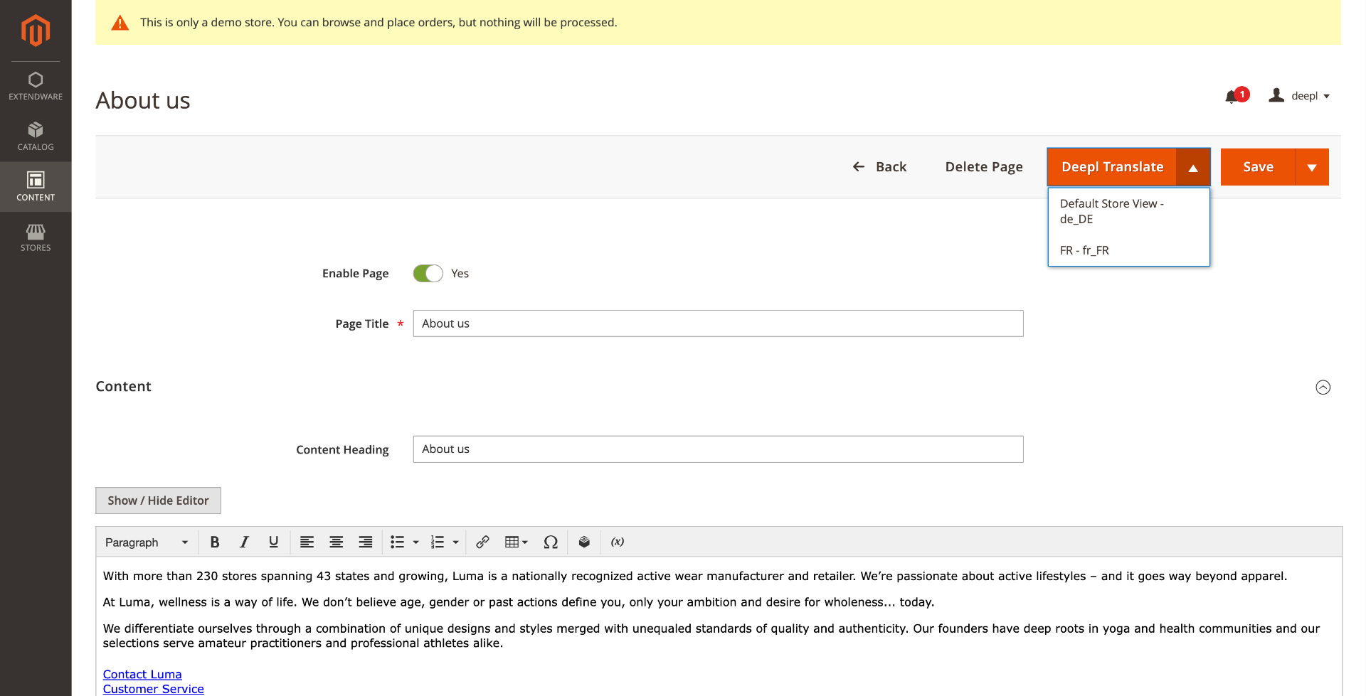Translation of  CMS pages in single translation mode.