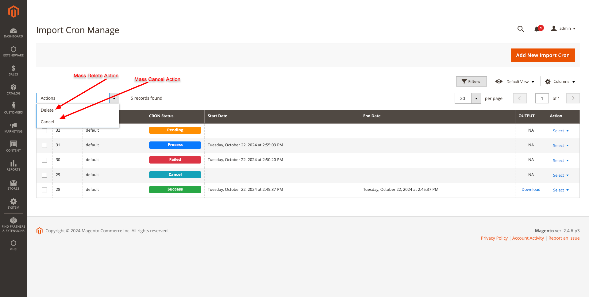 Import CRON MANAGE GRID
