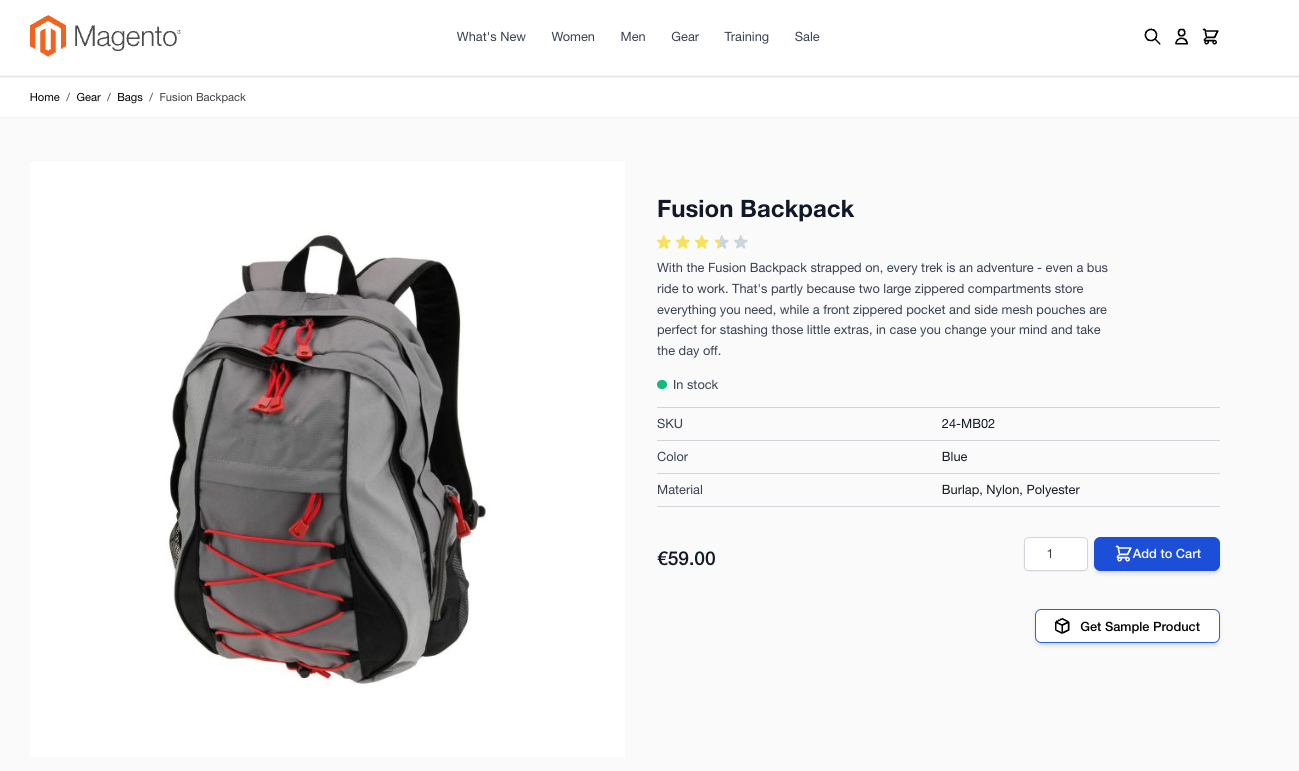 Sample Product Order Extension Product Page