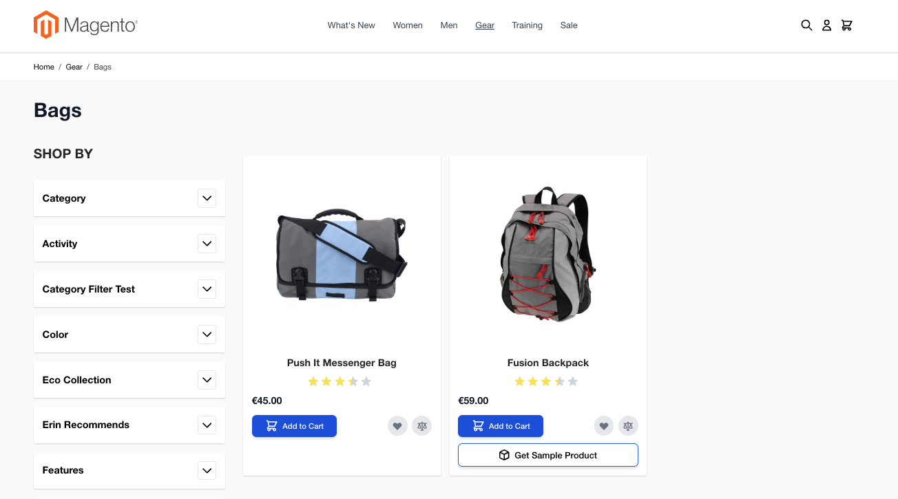 Sample Product Order Extension Category Page