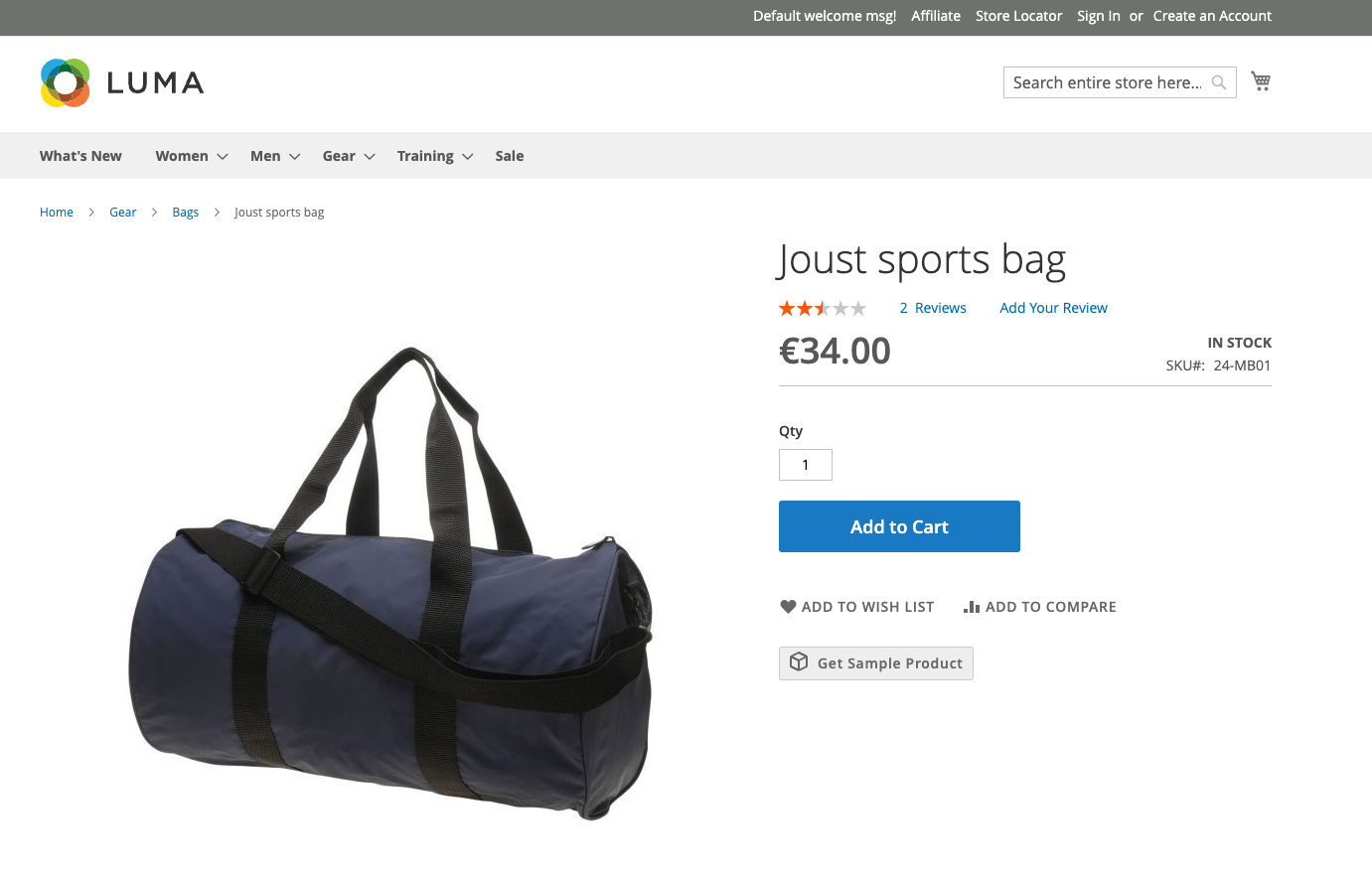 Sample Product Order Extension Product Page