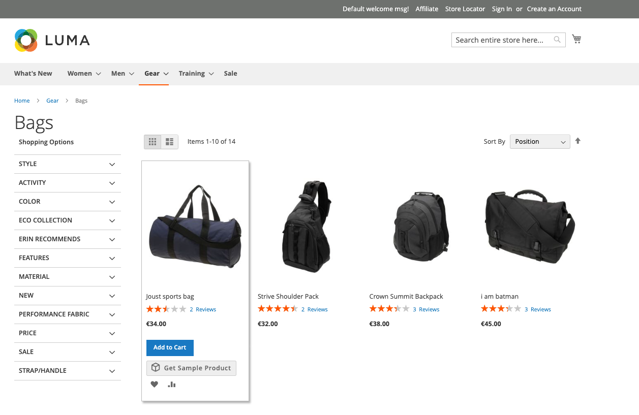 Sample Product Order Extension Category Page
