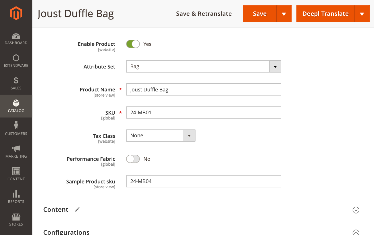 Sample Product Order Extension Product Form