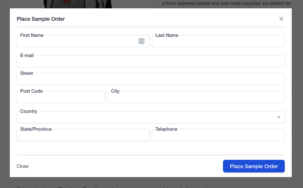 Sample Product Order Extension Popup