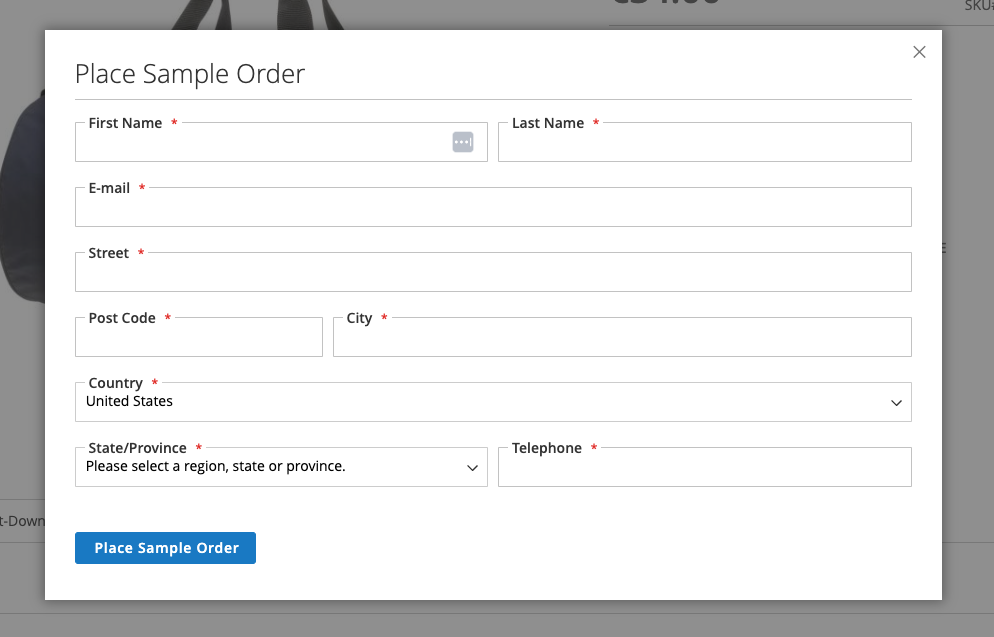 Sample Product Order Extension Popup