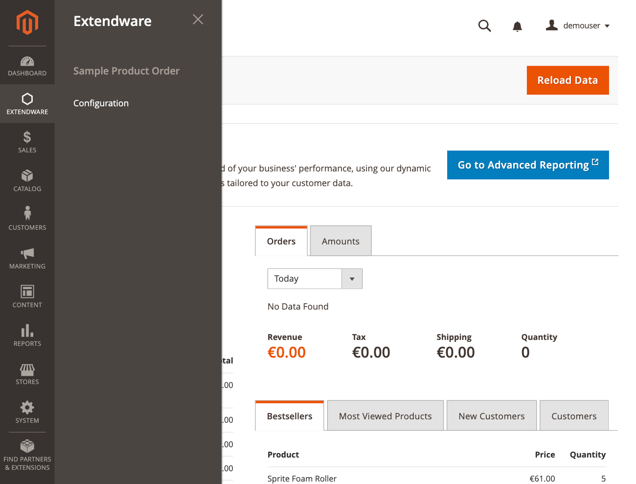 Sample Product Order Extension Menu