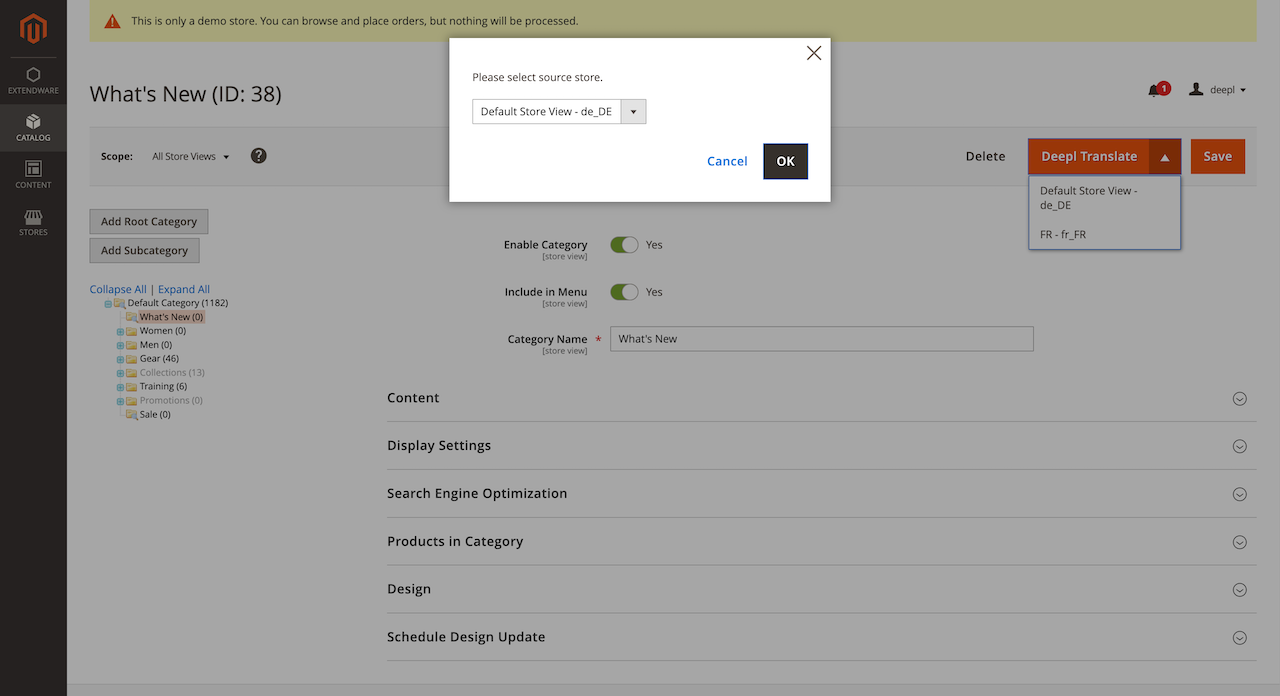 DeepL Translator for Magento: Bulk translation of categories. DeepL Translator for Magento: Bulk translation of categories.