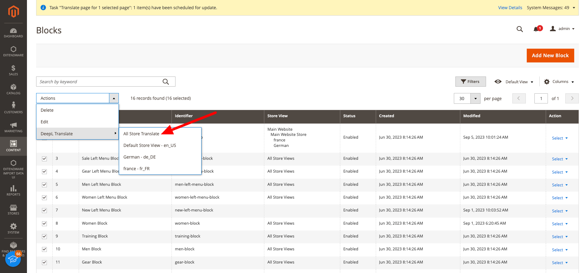 DeepL Translator Auto Sync for Magento 2: Static Block Mass Action Translation