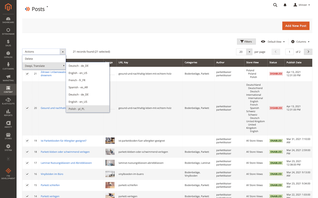 DeepL Translator for Magento: Bulk translation of blog posts (currently for MageZon blog) DeepL Translator for Magento: Bulk translation of blog posts (currently for MageZon blog)