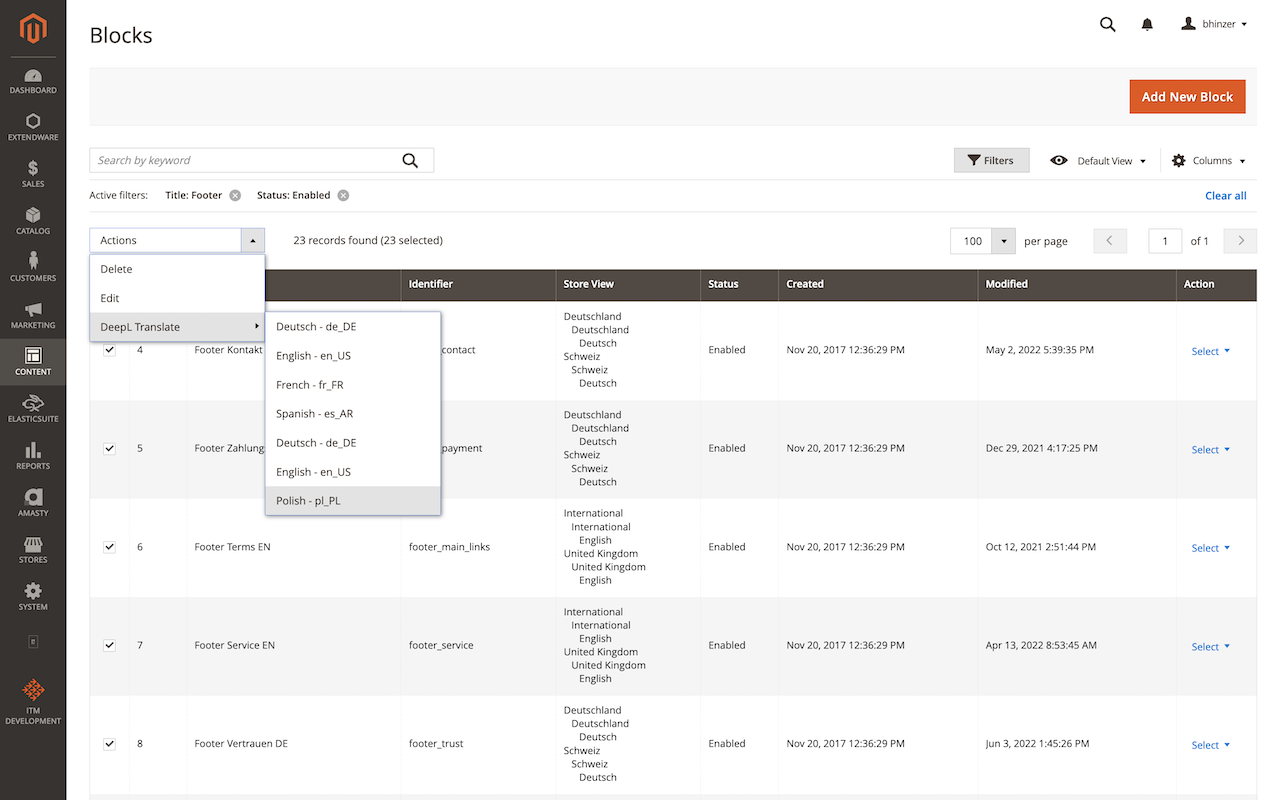 DeepL Translator for Magento: Mass translation of CMS blocks. DeepL Translator for Magento: Mass translation of CMS blocks.