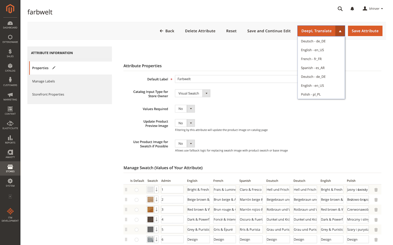 DeepL Translator for Magento: Translation of product attributes values and labels, also working with swatches. DeepL Translator for Magento: Translation of product attributes values and labels, also working with swatches.